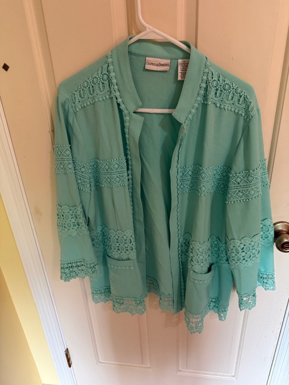 Chiffon Crochet-Trim Mint Green Blazer Jacket by Draper's & Damon's